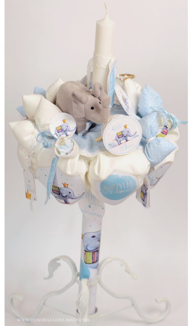 Lumanare de botez  pentru baiati cu elefanti, 65x4 cm, Pui de elefant  7